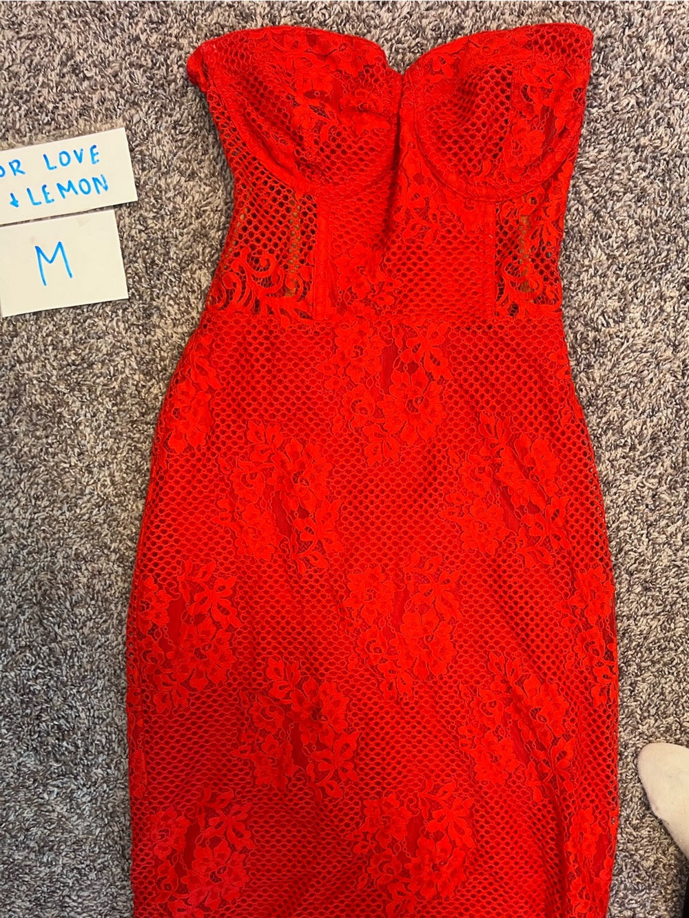 For Love & Lemons Red Lace Midi Dress